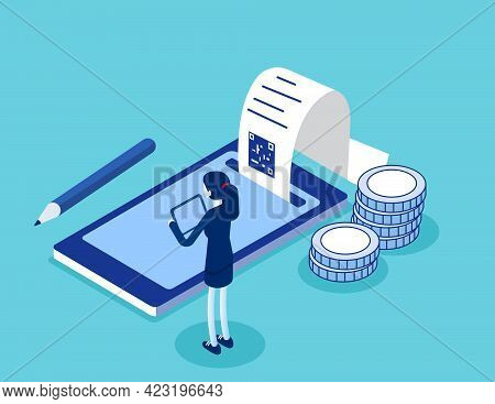 People Characters Paying Bill On Smartphone. Technology And Mobile Payment Concept
