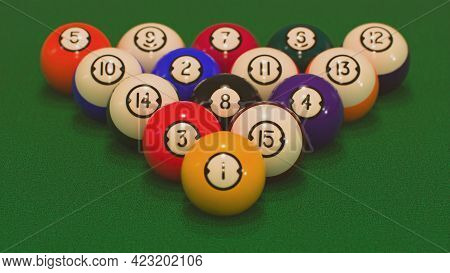 3d Render Rack Of All Billiard Balls Close-ups