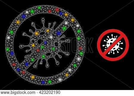 Glowing Mesh Network Stop Coronavirus With Colorful Light Dots. Constellation Vector Mesh Created Fr