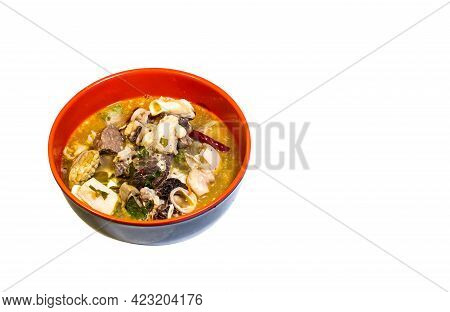Pork Innards Soup. Spicy Tom Yum, A Popular Food Of Thai People. Clipping Path.