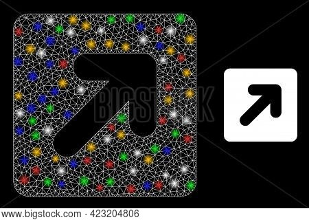 Bright Mesh Net Right Up Direction With Multi Colored Bright Dots. Illuminated Vector Carcass Create