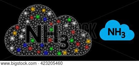 Shiny Mesh Web Ammoniac Gas With Multi Colored Glowing Spots. Constellation Vector Frame Created Fro