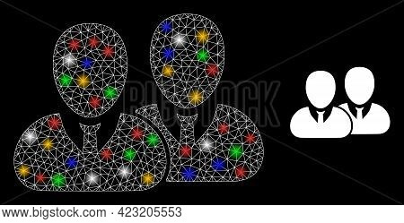 Glare Mesh Web Users With Multi Colored Bright Dots. Illuminated Vector Framework Created From Users