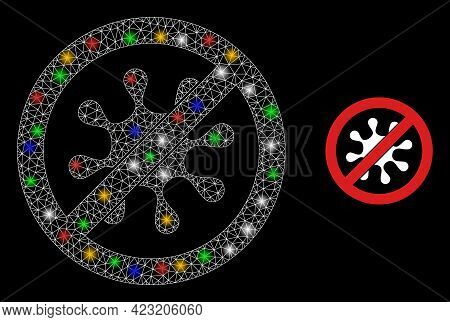 Glowing Mesh Net Stop Virus With Vibrant Light Dots. Constellation Vector Framework Created From Sto