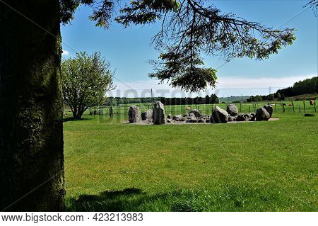 A View Of An Ancient Stone Circle In Cullerlie In Deeside, Scotland.