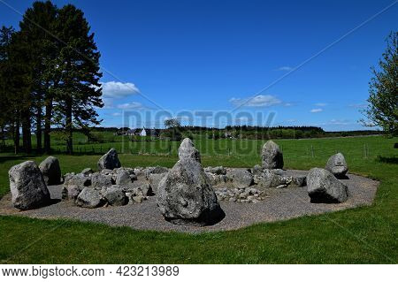 A View Of An Ancient Stone Circle In Cullerlie In Deeside, Scotland.