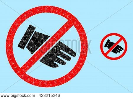 Low-poly No Hand Icon On A Sky Blue Background. Polygonal No Hand Vector Designed With Random Triang