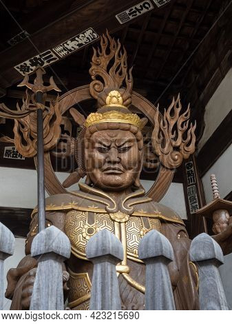 Imabari, Japan - April 11, 2018: Buddhist Guardian Deity Statue Inside The Gates Of Nankobo, Temple 