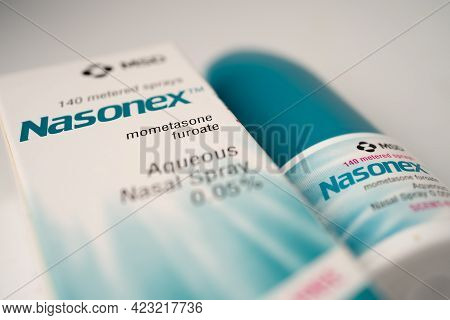 Bangkok, Thailand, October 1, 2020 Nasonex, Mometasone Furoate Drug Used To Treat Certain Skin Condi