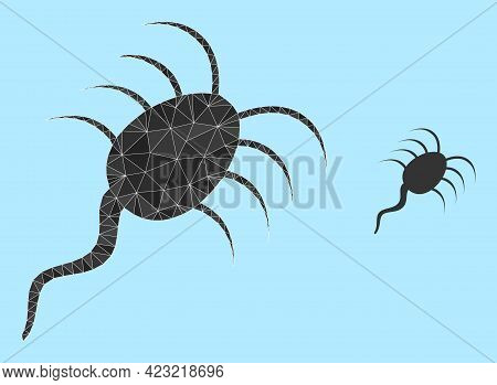 Lowpoly Infection Microbe Icon On A Sky Blue Background. Polygonal Infection Microbe Vector Is Const