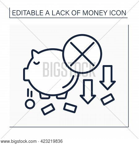 Money Line Icon. Piggybank. Loses Cash And Coins From Moneybox. Economy Poverty Concept. Isolated Ve