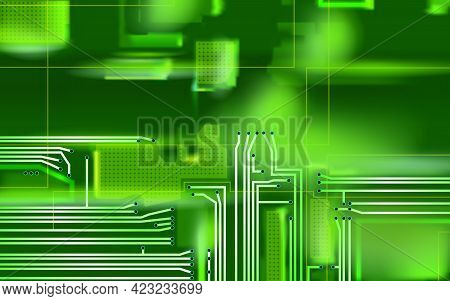 Hi-tech Green Background. Abstract Composition Electronic. Industrial Printed Circuit Board Variant 