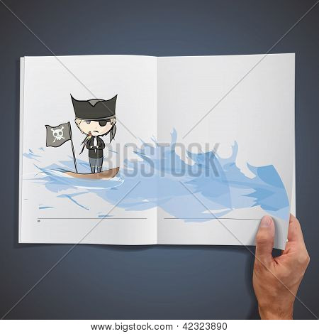 Otevřená kniha s ilustracemi pirát