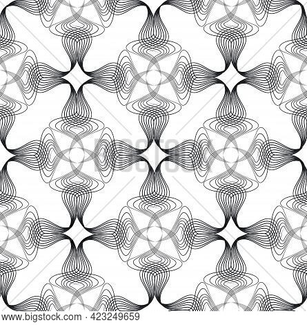 Abstract Floral Arabesque Seamless Pattern. Arabic Line Ornament With Geometric Shapes.