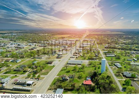 Panorama Landscape Scenic Aerial View Of A Suburban Settlement In A Beautiful Detached Houses The St