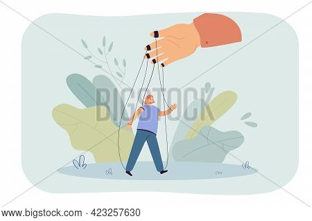 Hand Holding Girl On Strings Flat Vector Illustration. Woman Acting Against Her Will. Manipulation, 