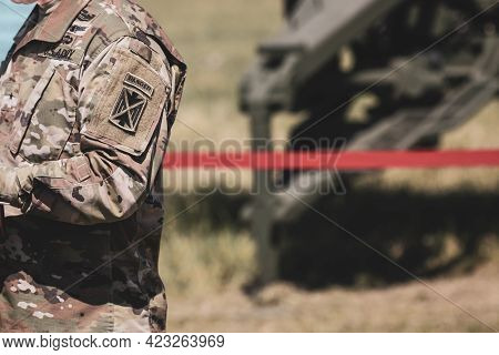 Capu Midia, Romania - June 9, 2021: Details With The Us Army Ranger Tab On The Shoulder Sleeve Insig
