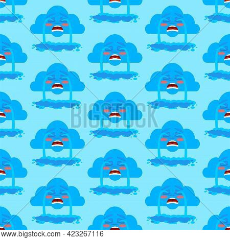 Crying Cloud Pattern Seamless. Cloud Is Crying Like Rain Background. Vector Texture