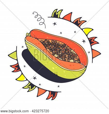 Cute Illustration With Papaya. Isolated On A White Background. Vector Doodle Illustrations.