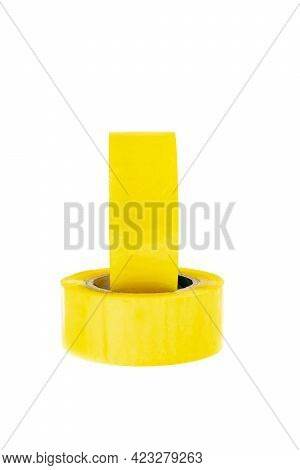 Studio Lighting. The Background Is White. Yellow Scotch Tape. Close-up