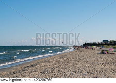 Corbu, Constanta, Romania - August 03, 2020: Tourist Having Fun On The Beach Of Corbu, Romania.