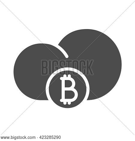Bitcoin Cloud Silhouette Vector Icon Isolated On White. Bitcoin Cloud Icon For Web, Mobile Apps, Ui 
