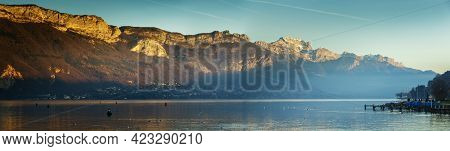 Panorama Of Lake Annecy And Mountains In France
