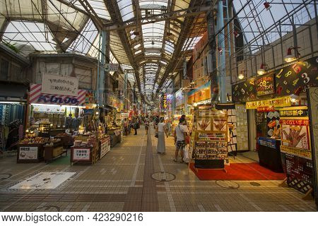 Okinawa, Japan - June 8,2019 : Unidentified People Shopping At First Makishi Public Market In Naha, 