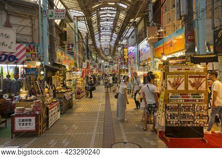 Okinawa, Japan - June 8,2019 : Unidentified People Shopping At First Makishi Public Market In Naha, 