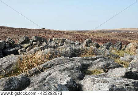 Exposed Stones At The Top Of A Cairn Known As The Millers Grave On Midgley Moor In Calderdale West Y