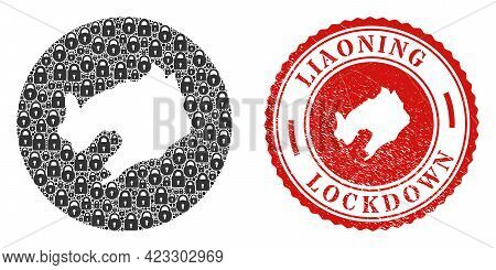 Vector Mosaic Liaoning Province Map Of Locks And Grunge Lockdown Seal. Mosaic Geographic Liaoning Pr