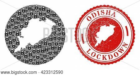 Vector Mosaic Odisha State Map Of Locks And Grunge Lockdown Seal. Mosaic Geographic Odisha State Map