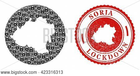 Vector Mosaic Soria Province Map Of Locks And Grunge Lockdown Seal Stamp. Mosaic Geographic Soria Pr