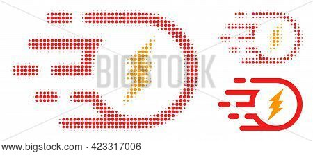 Electric Participle Halftone Dotted Icon. Halftone Array Contains Round Pixels. Vector Illustration 