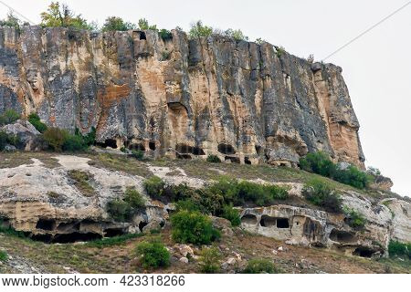 Tepe-kermen Is An Ancient Cave Town In Crimea. Scenic Sunny Day Landscape