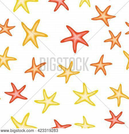 Starfish Repeating Background Seamless Pattern Tile Vector.colorful Sea Star Texture. Summer Textile