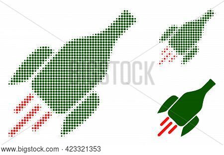 Rocket Wine Bottle Halftone Dotted Icon. Halftone Array Contains Circle Elements. Vector Illustratio
