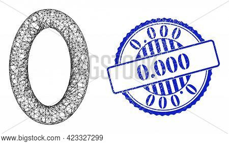 Vector Crossing Mesh Digit Zero Carcass, And 0.000 Blue Rosette Scratched Seal Print. Crossed Carcas
