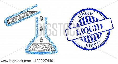 Vector Crossing Mesh Chemical Liquid Glasses Carcass, And Liquid Blue Rosette Textured Badge. Crosse