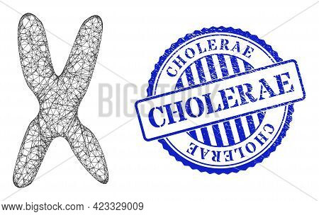 Vector Net Chromosome Carcass, And Cholerae Blue Rosette Textured Seal Imitation. Linear Carcass Net