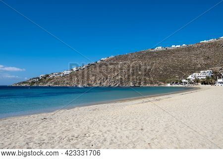 Mykonos Island, Cyclades. Greece. Psarou Sandy Beach, Summer Holidays Concept