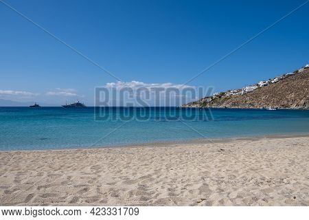 Mykonos Island, Cyclades. Greece. Psarou Sandy Beach, Summer Holidays Concept