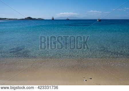 Mykonos Island, Cyclades. Greece. Psarou Sandy Beach, Summer Holidays Concept