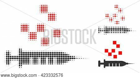 Vaccine Synthesis Halftone Dotted Icon. Halftone Pattern Contains Round Elements. Vector Illustratio