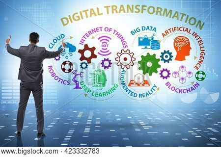 Concept of digital transformation with businessman
