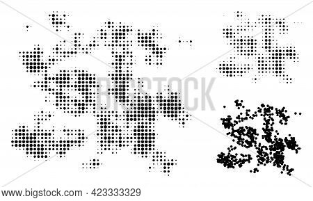 Particle Swarm Halftone Dotted Icon. Halftone Pattern Contains Circle Elements. Vector Illustration 