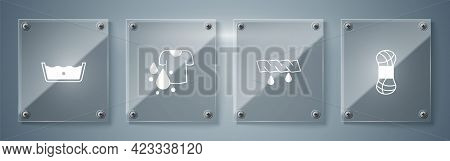 Set Yarn, Squeeze Clothes, Dirty T-shirt And Temperature Wash. Square Glass Panels. Vector