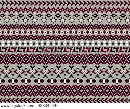 Geometric Design With V-shapes, Rhombuses, Rings, Flower-sun In Warm Earthy Natural Ground Hues Smal