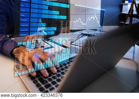Business Data Analyst Man Using Kpi Analytics On Computer