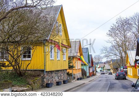 Trakai, Lithuania - February 16, 2020: A Typical Triple-windowed Wooden Karaim House In Trakai. Also